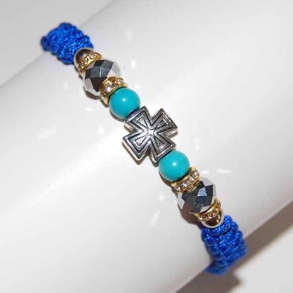 Cross Bracelet,6mm Stone and Glass Beads,Friendship Bracelet,Good Wishes Gift - Picture 3 of 3